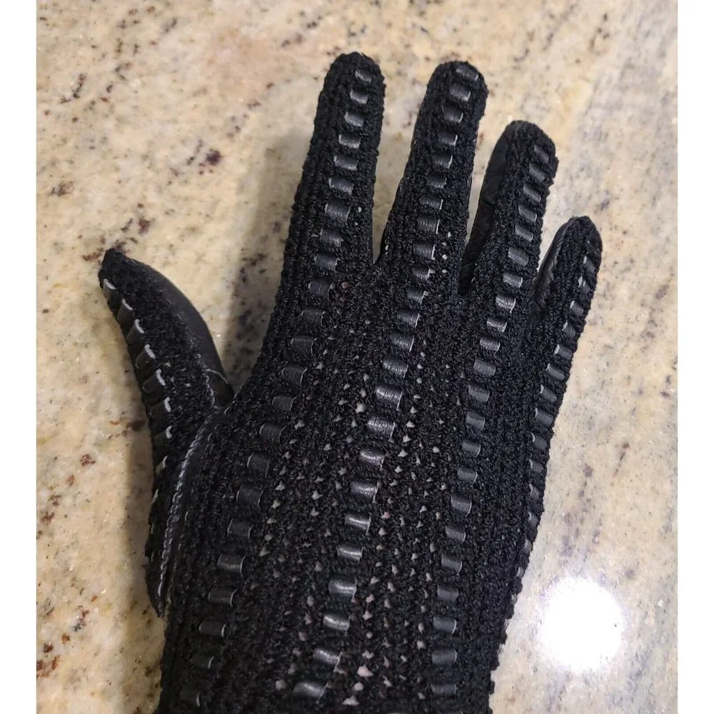 Vintage Size M 7 Black Leather And Knit Handmade Gloves Hammer Of Hollywood
